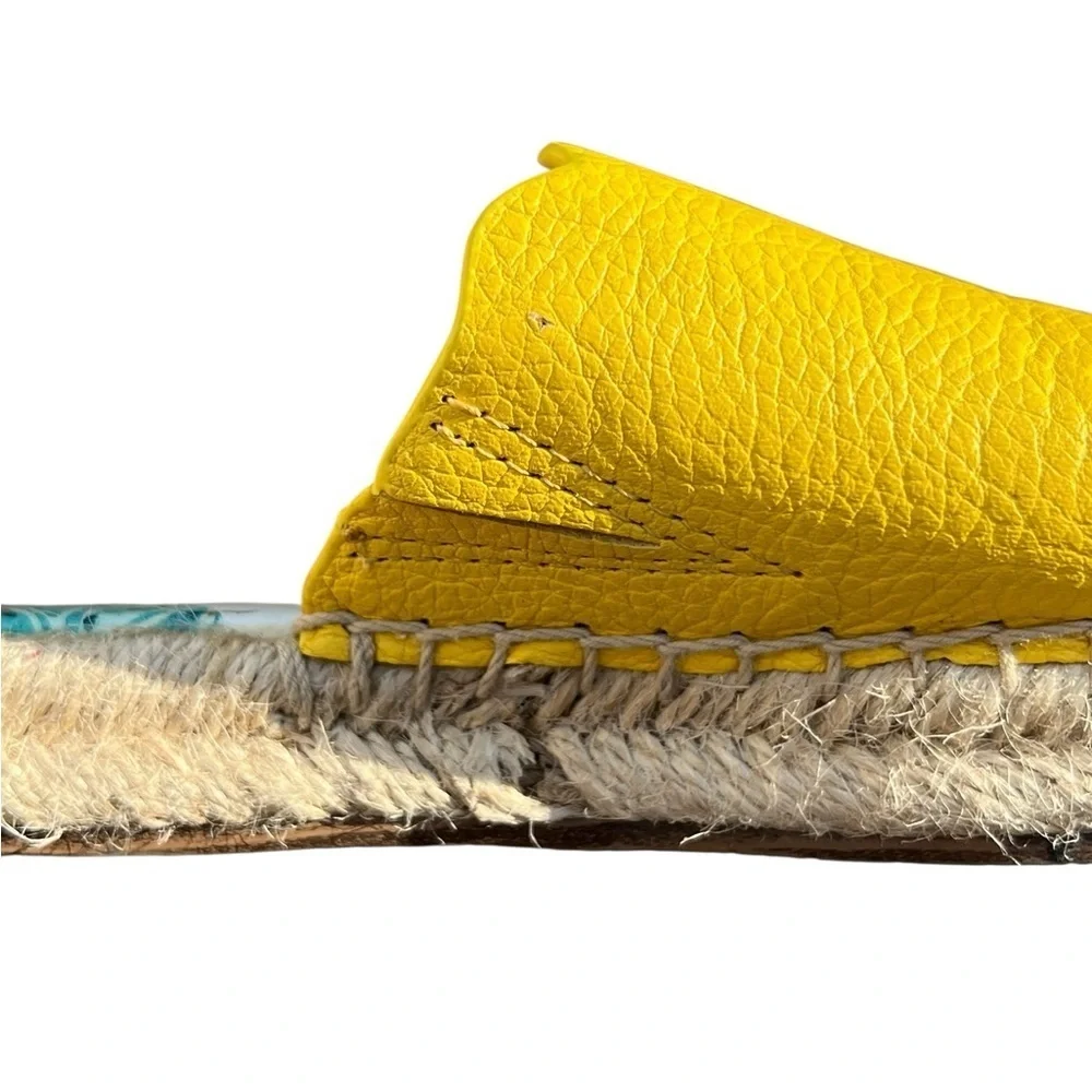J. McLaughlin Aries yellow scalloped leather espadrille slip on sandals